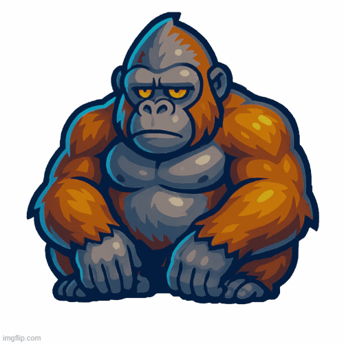 Animated gorilla from the viral 'Gorilla vs 100 men' meme, ready for rampage.